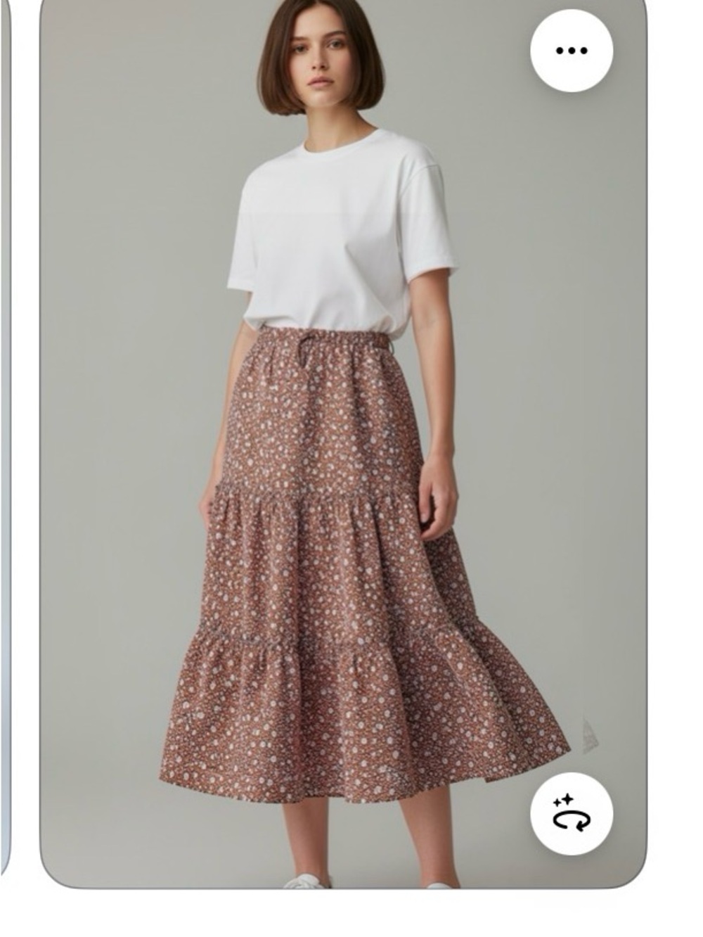 aerie Brown Floral Tiered Midi Skirt